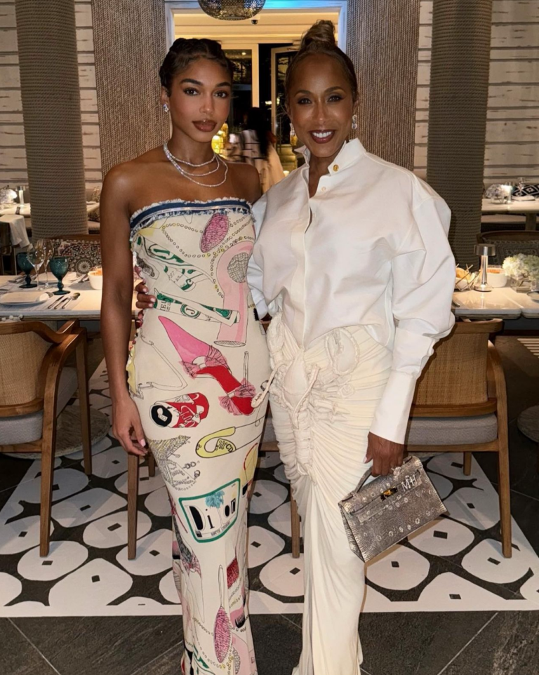 9 Lori and Marjorie Harvey are Mother Daughter Style Goals in a Dior Strapless Doodle Print Dress and a White Schiaparelli Lobster Ruched Skirt 1