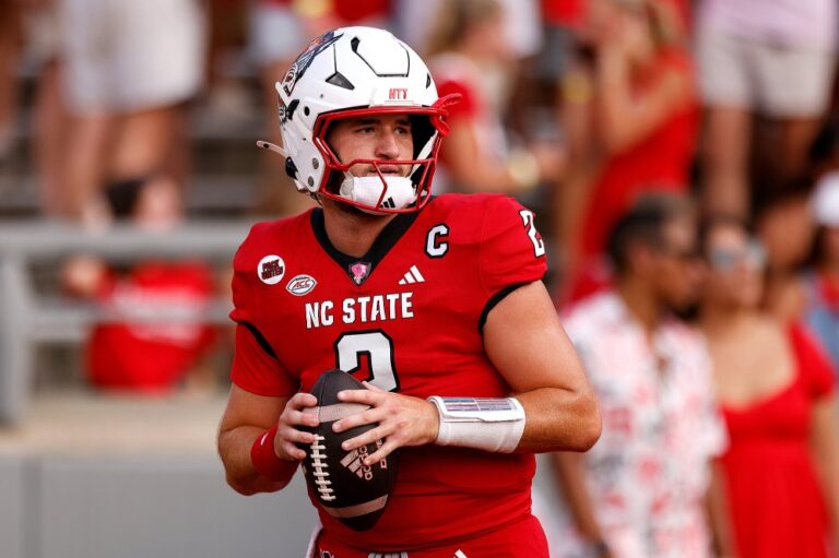 NC State QB Grayson McCall Sustains Hit to the Head Helmet Knocked Off 01 2024