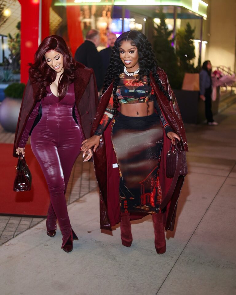 Cardi B and Friend T Stylez Hit the Knicks Game in Burgundy Laquan Smith and Jean Paul Gaultier IMG 2149