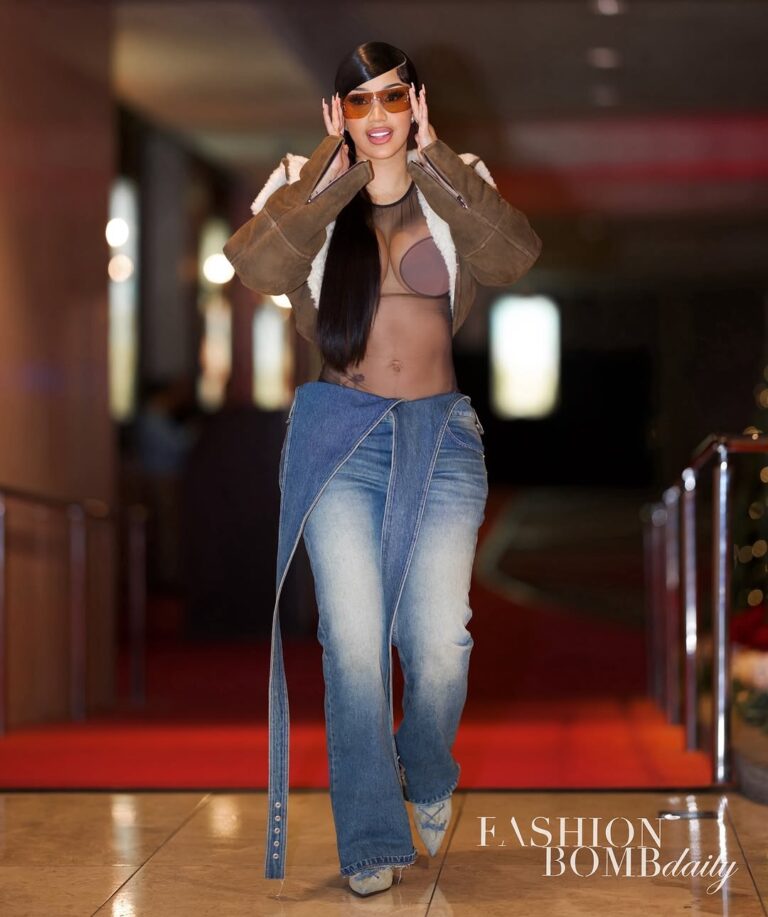 Cardi B Splurged on Holiday Gifts in a 5773 Maison Alaia Sherling Jacket with a Nensi Dojaka Body Suit and 363 Blue YProject Jeans More 1