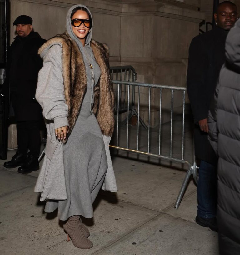 Rihanna Stepped Out in a Grey Patou Look with a Loewe Jacket 5