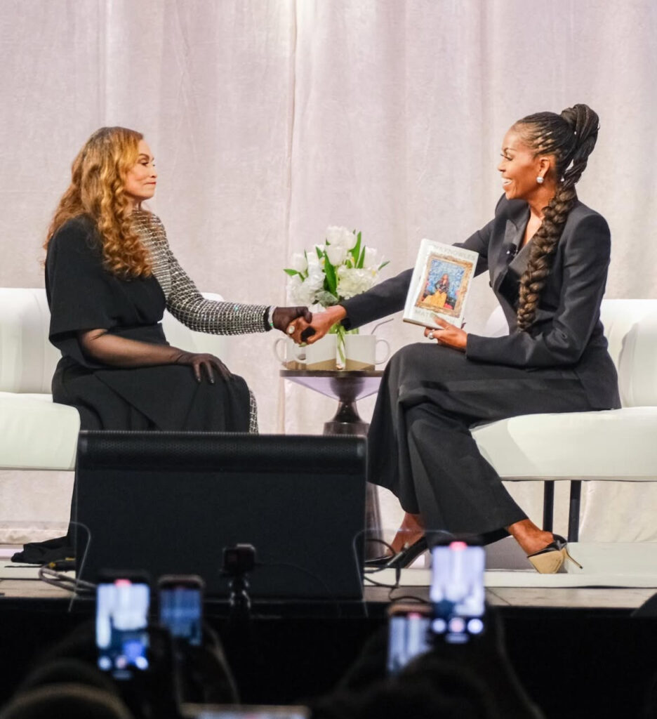 Michelle Obama and Tina Knowles Discuss New York Times Bestseller 22Matriarch22 in Sergio Hudson and Jean Louis Sabaji Looks 2